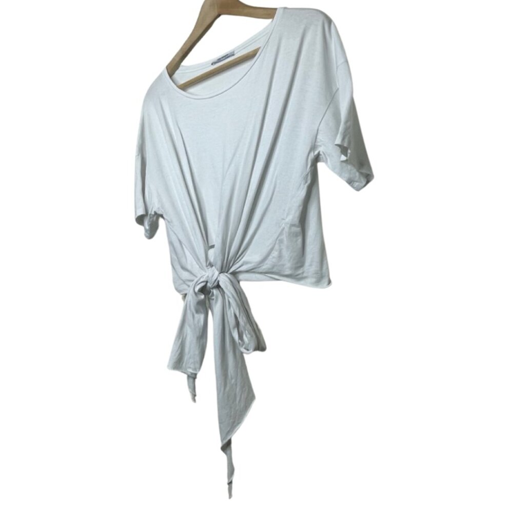 ZARA | White Short Sleeve Cropped Tie Front Top | Size L - Picture 4 of 10